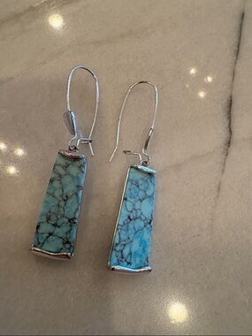 Turquoise Stone Drop Earrings - Silver Setting
